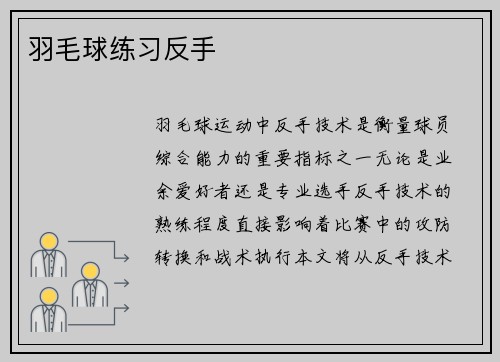 羽毛球练习反手