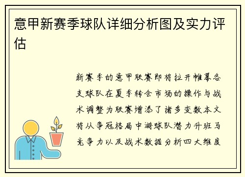 意甲新赛季球队详细分析图及实力评估